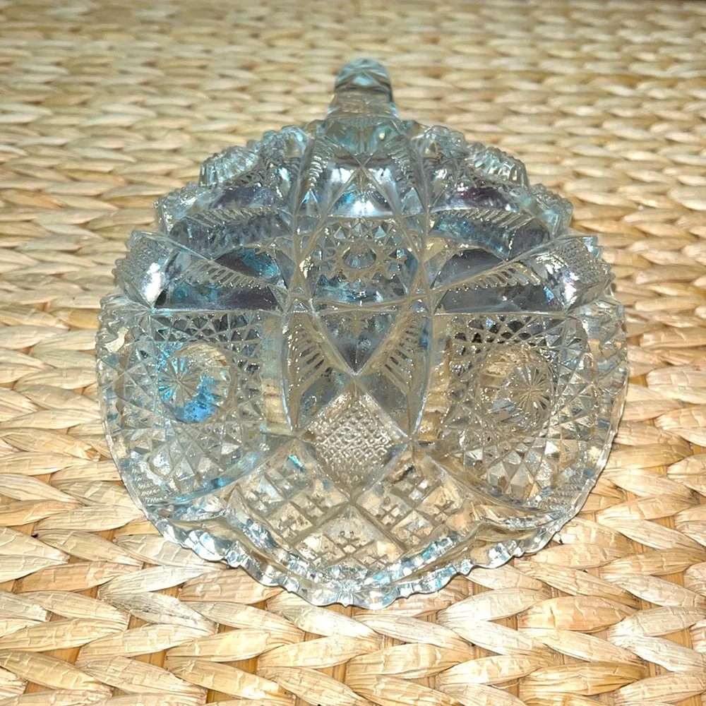 Antique Brilliant Cut Handled glass candy/mint dish
